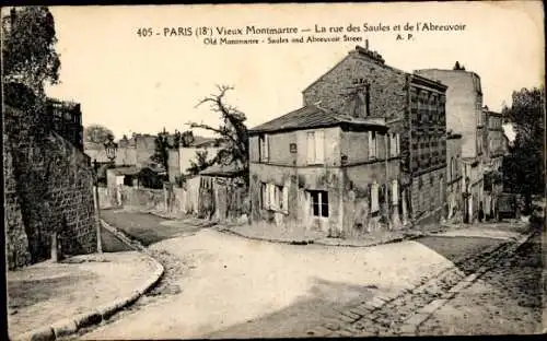 Ak Paris XVIII. Montmartre, Rue des Saules und de l'Abreuvoir