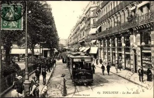 Ak Toulouse Haute Garonne, Rue Alsace, Straßenbahn