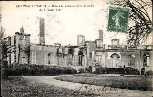 Ak Château Renault Indre et Loire, Ruinen des Schlosses nach dem Brand vom 5. Februar 1907