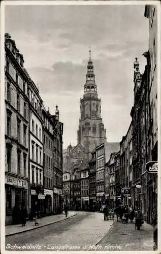 Ak Świdnica Schweidnitz Schlesien, Langstraße, Katholische Kirche