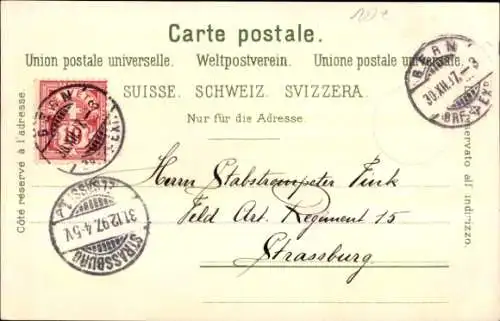 Litho Berne Bern Stadt Schweiz, Münster, Gesamtansicht, Rathaus, Neujahr