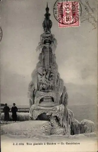 Ak Stadt Genf Schweiz, Eisige Bise, Ein Kandelaber
