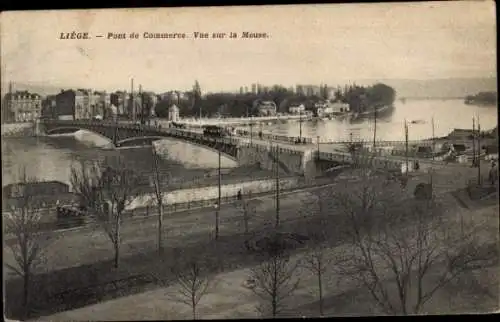Ak Lüttich Lüttich Wallonien, Handelsbrücke, Blick auf die Maas