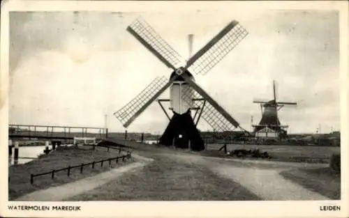 Ak Leiden Südholland Niederlande, Wassermühle Maredijk, Windmühle