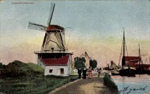 Ak Amsterdam Nordholland Niederlande, Kostverlorenvaart, Windmühle