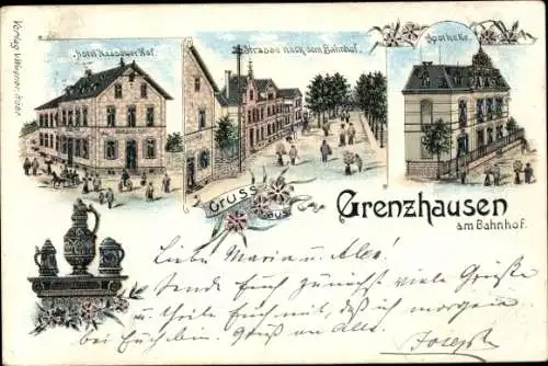 Litho Höhr Grenzhausen im Westerwald, Hotel Nassauer Hof, Apotheke