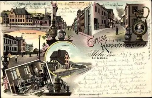 Litho Höhr Grenzhausen im Westerwald, Keramische Hochschule, Bahnhof, Rheinstraße