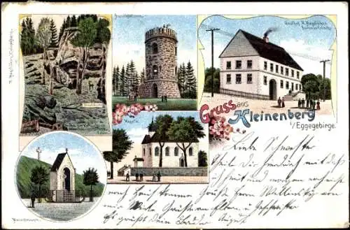 Litho Kleinenberg Lichtenau Westfalen; Gasthof, Aussichtsturm, Kapelle