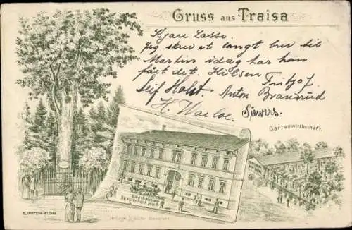 Litho Traisa Mühltal im Odenwald Hessen, Klipstein-Eiche, Gasthaus zum Hessischen Hof