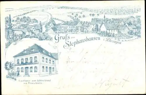 Litho Stephanshausen Geisenheim am Rhein Hessen, Gasthaus zum kühlen Grund, Totalansicht