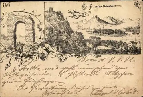 Vorläufer Litho Rolandseck Remagen am Rhein, Ortsansicht, 1892