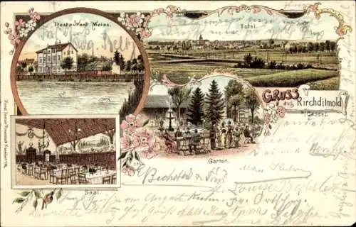 Litho Kirchditmold Kassel in Hessen, Restaurant Meiss, Innenansicht, Totalansicht