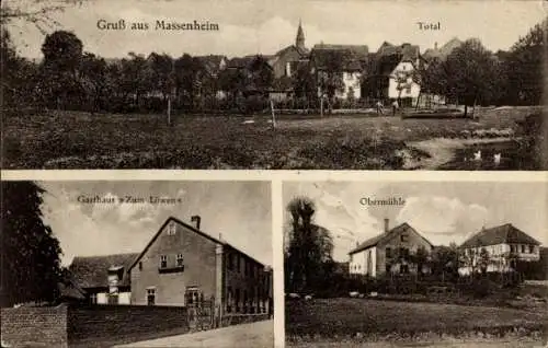 Ak Massenheim Bad Vilbel in Hessen, Gesamtansicht, Gasthaus Zum Löwen, Obermühle