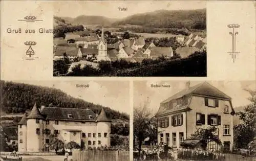 Ak Glatt Sulz am Neckar, Totalansicht, Schloss, Schulhaus