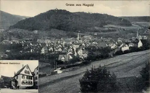 Ak Nagold im Schwarzwald, Gesamtansicht, Brauerei Gambrinus