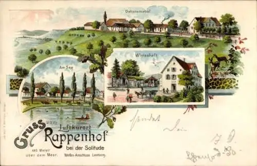 Litho Rappenhof Leonberg im Kreis Böblingen, Wirtschaft, Am See, Ökonomiehof