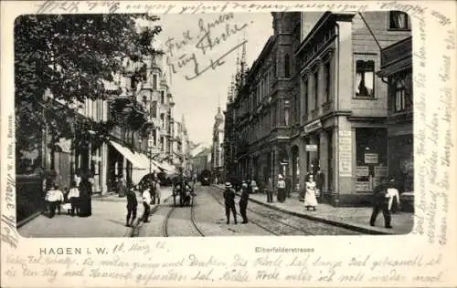 Ak Hagen in Westfalen, Elberfelder Straße, Geschäfte, Passanten