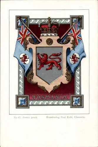 Wappen Litho Tasmanien Australien, Fahnen