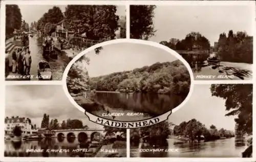 Ak Maidenhead Südostengland, Boulter's Lock, Monkey Island, Brücke
