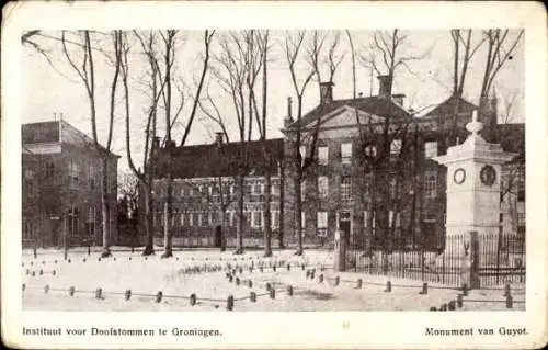 Ak Groningen Niederlande, Instituut voor Doofstommen, Monument van Guyot