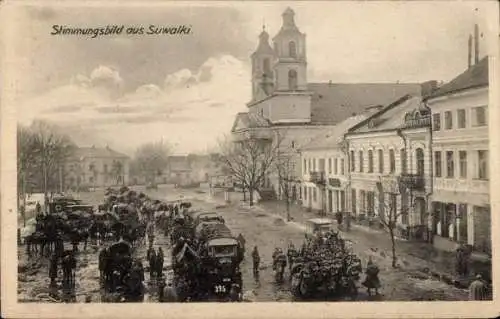 Ak Suwałki Suwalki Suwalken Ostpreußen, Straßenpartie, Soldaten