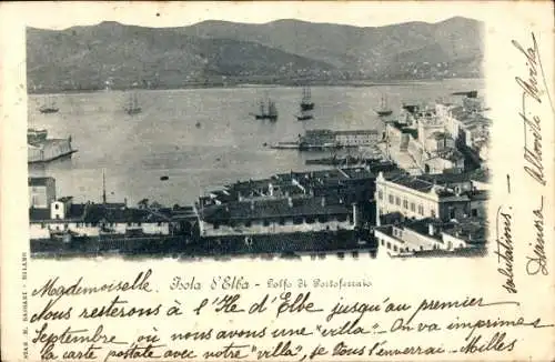 Ak Insel Elba Toscana, Gesamtansicht, Hafen