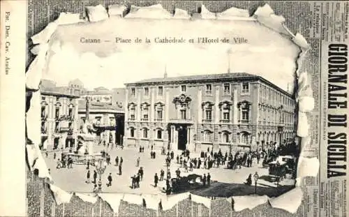 Zeitungs Ak Catania Sicilia, Place de la Cathedrale, Rathaus