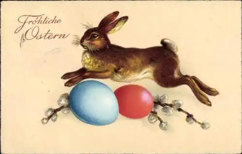 Künstler Ak Fröhliche Ostern, Osterhase, Ostereier