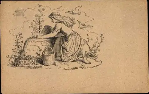 Künstler Ak Richter, Ludwig, Märchen, Gebrüder Grimm, Aschenputtel