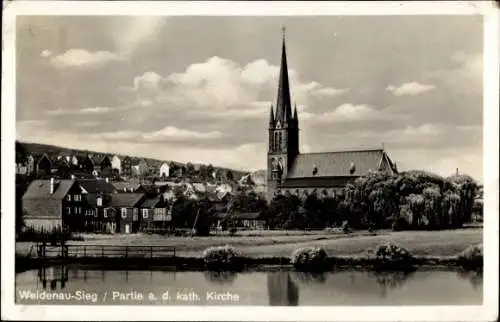 Ak Weidenau Siegen in Westfalen, Teilansicht, katholische Kirche