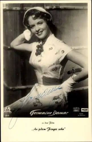 Ak Schauspielerin Germaine Damar, Portrait, Autogramm, Film An jedem Finger zehn, FBZ Verlag