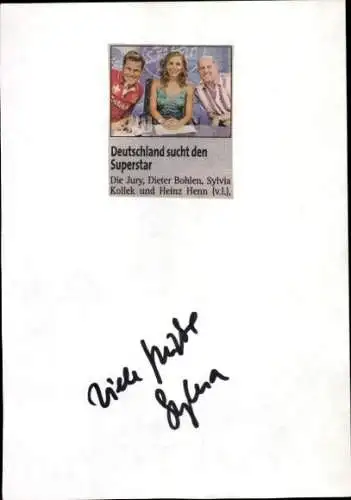 Ak Schauspieler Dieter Bohlen, Heinz Henn, Schauspielerin Sylvia Kollek, Autogramm, RTL