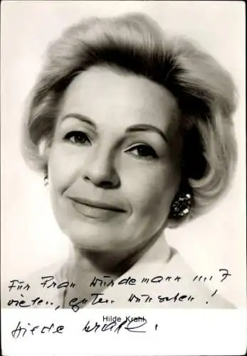 Ak Schauspielerin Hilde Krahl, Portrait, Autogramm