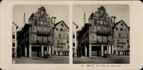 Stereo Foto Zürich Stadt Schweiz, Altes Haus am Sonnenquai