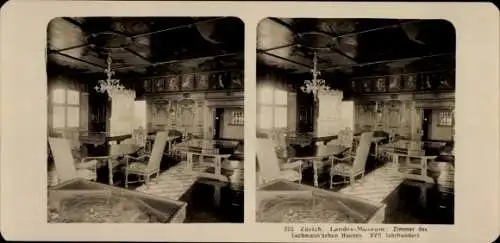 Stereo Foto Zürich Stadt Schweiz, Landes-Museum, Zimmer des Lochmann'schen Hauses