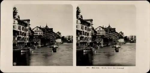 Stereo Foto Zürich Stadt Schweiz, Blick über die Limmat