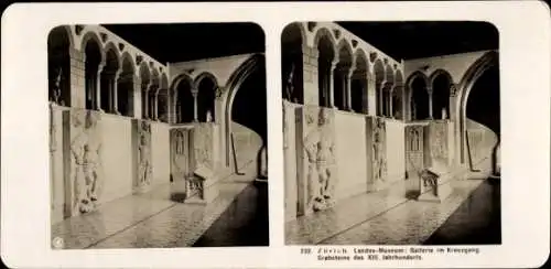 Stereo Foto Zürich Stadt Schweiz, Landes-Museum, Galerie im Kreuzgang, Grabsteine