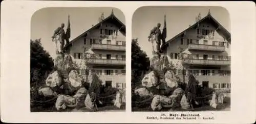 Stereo Foto Kochel am See Oberbayern, Denkmal des Schmied von Kochel