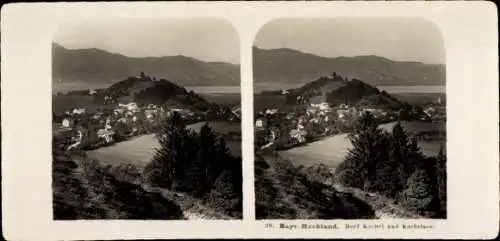 Stereo Foto Kochel am See Oberbayern, Ortsansicht mit Kochelsee