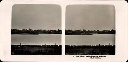 Stereo Foto Szczytno Ortelsburg Ostpreußen, Totalansicht, Kriegszerstörungen, I WK