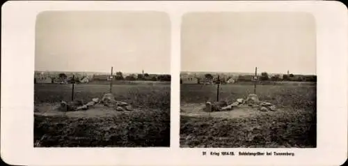 Stereo Foto Stębark Tannenberg Ostpreußen, Soldatengräber, I WK
