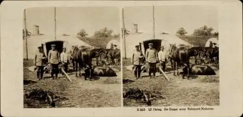 Stereo Foto Im Lager einer Fuhrpark-Kolonne, I WK