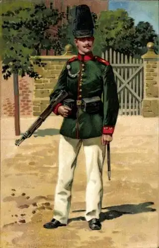 Künstler Litho Hoffmann, A., deutscher Soldat, Infanterie, Gewehr, Federbusch, Kaiserreich