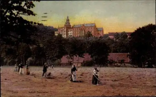 Ak Gera in Thüringen, Schloss Osterstein, Heuernte