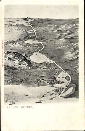 Landkarten Ak Suezkanal Ägypten, Le Canal, Kanal aus der Vogelschau