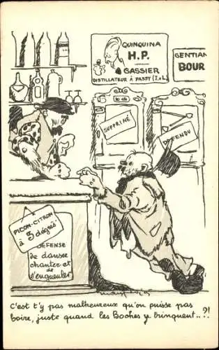 Künstler Ak Manfredini, Betrunkener Mann im Gasthaus