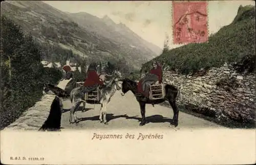 Ak English Tracht, Menschen reiten auf Eseln