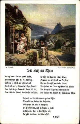 Künstler Lied Ak Broch, A., Das Herz am Rhein, Es liegt eine Krone im grünen Rhein