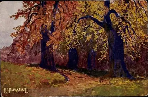 Künstler Litho Hellgrewe, R., Herbst, Bäume mit bunten Laubblättern