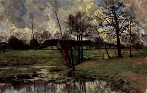 Künstler Ak Strüzel, Otto, Föhnstimmung, Teich, Wolken